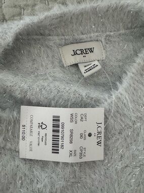 J. Crew Silver-Trim Light Gray Fuzzy Knit Sweater